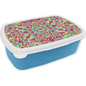 Broodtrommel Blauw - Lunchbox - Brooddoos - Abstract - Patroon - Lavalamp - Hippie - 18x12x6 cm - Kinderen - Jongen