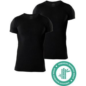 SQQUADD® Bamboe T-Shirt Heren - Slim fit - Ronde hals - Maat M - 2-pack - Zijdezacht en Ademend - Anti Zweet T-Shirt - Ondershirt Heren - Zwart