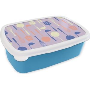 Broodtrommel Blauw - Lunchbox - Brooddoos - Patronen - Keukengerei - Spatel - Garde - 18x12x6 cm - Kinderen - Jongen