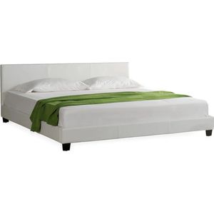 In And OutdoorMatch Bed Ricardo - Imitatieleer - Met bedbodem - 140x200 cm - Wit - Hout - Modern design