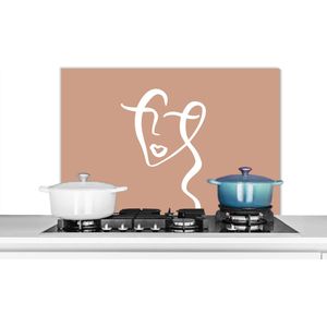 Spatscherm keuken 90x60 cm - Kookplaat achterwand Gezicht - Abstract - Wit - Bruin - Muurbeschermer - Spatwand fornuis - Hoogwaardig aluminium