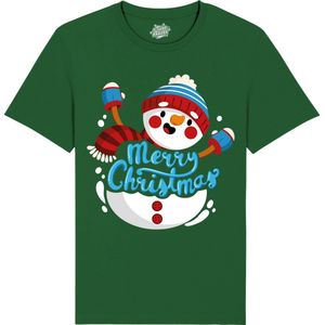 Sneeuwman - Foute kersttrui kerstcadeau - Dames / Heren / Unisex Kleding - Grappige Kerst, Oud en Nieuw en winter Outfit - T-Shirt - Unisex - Bottle Groen - Maat XXL