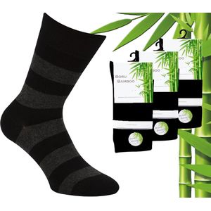 3 Paar Boru Bamboo Sokken - Bamboe - Stripe - Zwart - Maat 46-47