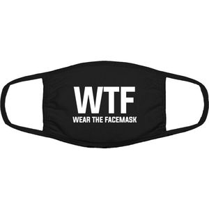 Wear the facemask, grappig mondkapje WTF | gezichtsmasker | bescherming | bedrukt | logo | Zwart mondmasker van katoen, uitwasbaar & herbruikbaar. Geschikt voor OV