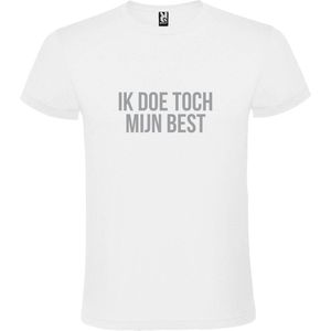 Wit  T shirt met  print van ""Ik doe toch mijn best. "" print Zilver size XXXXXL
