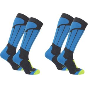 Norfolk Skisokken Kinderen - 2 Paar - Merino Wol Climayarn - Antiblaren - Anti Zweet Thermosokken - Skisokken met Schokabsorptie Zonedemping - Warm en Droog - Maat 35-38 - Blauw- Aspen Kids