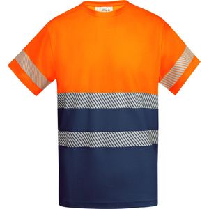 Technisch hoog zichtbaar / High Visability T-shirt met korte mouwen Oranje / Donker Blauw model Tauri