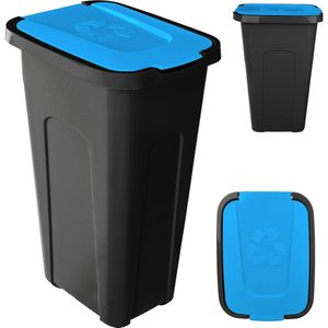 KADAX Vuilnisemmer voor afvalscheiding, 30 liter, robuuste afvalcontainer met luchtdicht klapdeksel, afvalcontainer voor afvalscheidingssysteem, afvalemmer van kunststof (1, blauw deksel)