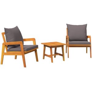 vidaXL - 3-delig - Bistro - Set - met - Kussens - Massief - Acaciahout