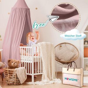 Bed met hemelbed voor kinderen, fantastisch muggennet, 270 cm, voor kinderen met haarbal, voor het decoreren van bed van je kinderen, rood