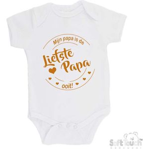 100% katoenen Romper ""Mijn papa is de liefste papa ooit!"" Vaderdag Unisex Katoen Wit/tan Maat 68/74