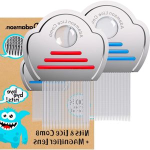 Lice Combs for Children - Set of 2 Steel Combs for Effective Lice Removal - Robust, Easy to Clean - Red and Blue