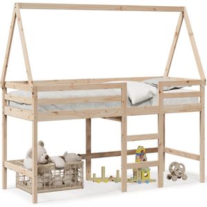 vidaXL - Halfhoogslaper - met - ladder - en - bedhuis - grenenhout - 80x200 - cm