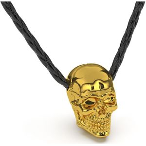 SERASAR Mannen Lederen Ketting [Skull] - Goud 50cm - Vriendje Cadeau Idee