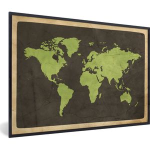 Fotolijst incl. Poster - Wereldkaart - Groen - Vintage - 90x60 cm - Posterlijst