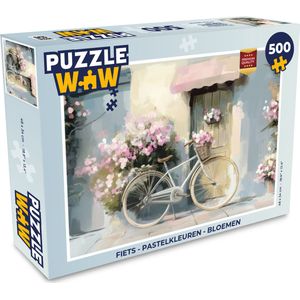 Puzzel Fiets - Pastelkleuren - Bloemen - Legpuzzel - Puzzel 500 stukjes