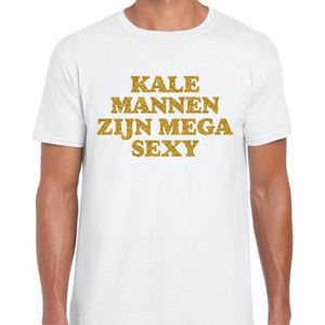 Bellatio Decorations Verkleed T-shirt heren - kale mannen zijn sexy - wit - glitter goud - fout/goud/stout S