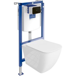Villeroy&Boch Inbouwreservoir Complete Toiletset ViConnect H112 - Inbouw WC Hangtoilet Wandcloset ONIL - Bedieningsplaat Zwart - Voorwandelement voor toilet - Installatiesysteem