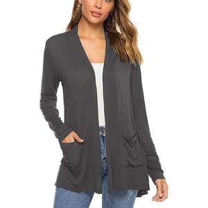 Pure Kleur Damesvest - Open Voorkant - Lange Mouw - Lichtgewicht - Casual - Lente Herfst - XXL Grijs