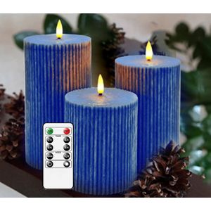LED Kaarsen 3 stuks-Batterijkaarsen,batterijen Kaarsen met afstandsbediening en timer-Blauw