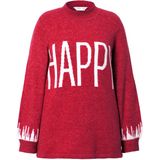 Angel of Style - Dames - Trui HAPPY-statement lange ballonmouwen - Baksteenrood - Maat 42+