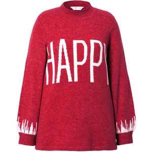 Angel of Style - Dames - Trui HAPPY-statement lange ballonmouwen - Baksteenrood - Maat 42+