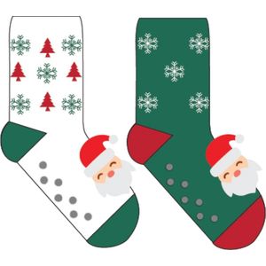 Kerstsokken / huissokken Dames/ Heren 2 paar - wit met groen - Maat 35-40/TU- Anti-slip - Kerstmis