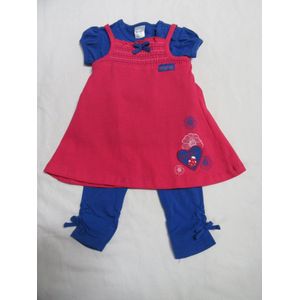 dirkje , kledingset, overgooier+ tshirt + legging , blauw/fuchia ,  9 maand  74