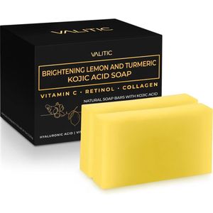 VALITIC Brightening Lemon & Turmeric Kojic Acid Soap with Vitamin C, Retinol, Collagen - Original Japanese Complex Infused with Hyaluronic Acid, Vitamin E, Shea Butter, Castile Olive Oil (2 Pack)
