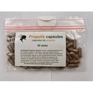 Honingland : Propolis capsules , capsules de Propolis 60 stuks. Voedingssupplement Complément alimentaire.