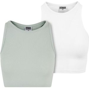 Urban Classics - Rib 2-Pack - Crop Top - Mintgroen/Wit - 97% Katoen, 3% Elastaan