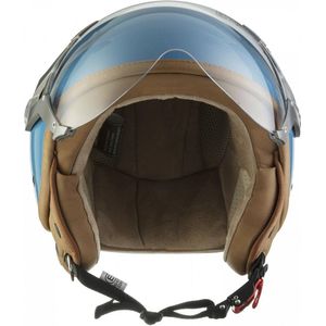 SOXON SP-326 Mono Blauw jethelm XL 61-62cm hoofdomtrek, met vizier, motorhelm, scooterhelm, open jet helm voor dames, heren voor motor en scooter