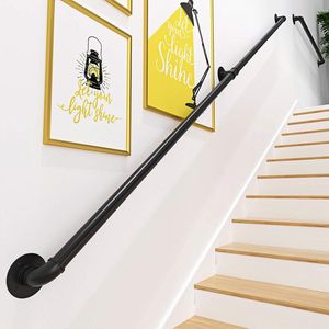 Handrail voor Trap Zwart Binnen Buiten - Trapleuning voor Gehandicapten Ouderen Kinderen Wrought Iron Keukenhanddoekhouder Muurbevestiging 210 cm