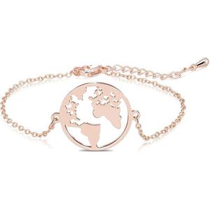24/7 Jewelry Collection Wereldbol Armband - Wereldkaart - Kaart - Aarde - Wereld - Rosé Goudkleurig