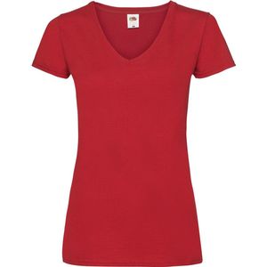 Basic V-hals t-shirt katoen rood voor dames - Dameskleding t-shirt rood S (36)