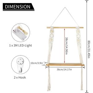 2 stks drijvende planken opknoping - muur opknoping planken - moderne houten planken - string touw - woonkamer badkamer slaapkamer kleine pl