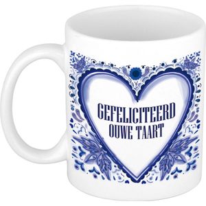 Bellatio Decorations Verjaardag cadeau mok - Delfts Blauw - gefeliciteerd - 300 ml - keramiek