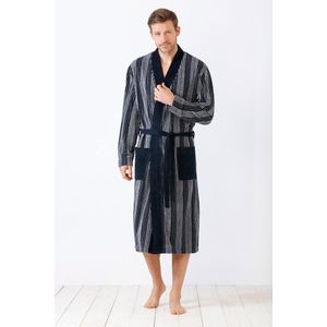 Blauw gestreepte badstof herenbadjas van Hajo - Blauw - Maat - 56