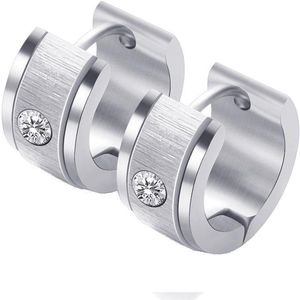Fako Bijoux® - Oorbellen - Oorringen - Stainless Steel - Geborsteld Kristal - 7mm Breed - Zilver