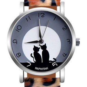Hidzo Horloge Paphitak Katten - Ø 37 mm - Panterkleur - Kunstleer