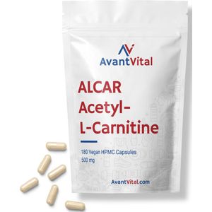 Acetyl-L-Carnitine - ALCAR - 500 mg - 180 Vegan Capsules - Hoog Bioactieve Opneembaarheid - AvantVital - Voedingssupplementen
