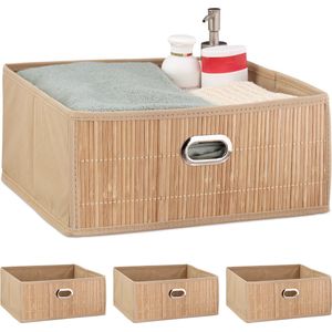 Relaxdays 4x opbergmand badkamer - bamboe mand - kast organizer - opbergdoos - opbergbox