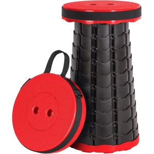 Draagbare telescopische kruk - inklapbaar van kunststof - opvouwbare zitting - voor vissen grillen kamperen - max. belasting 150 kg - rood/zwart Telescopic Stool