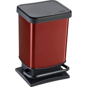 ROTHO pedaalemmer PASO 20 liter vierkant rood metallic | Prullenbak voor eenvoudige afvalverwijdering