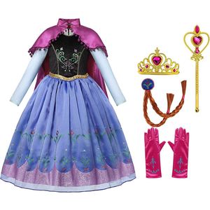 Prinsessenjurk meisje - Anna jurk - Verkleedkleding meisje - Het Betere Merk - Lange roze cape - Maat 134/140 (140) - Carnavalskleding - Cadeau meisje - Verkleedkleren - Kleed