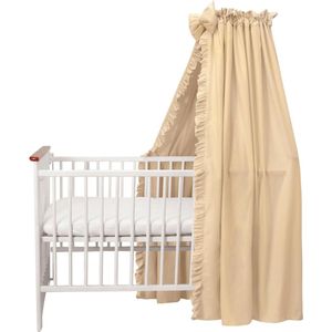 100% katoen, decoratieve set voor kinderbedje, bedhemel met ruches en strik, klamboe voor babykamer, ondoorzichtig bedgordijn zonder hemelstang, 240 x 165 cm, beige