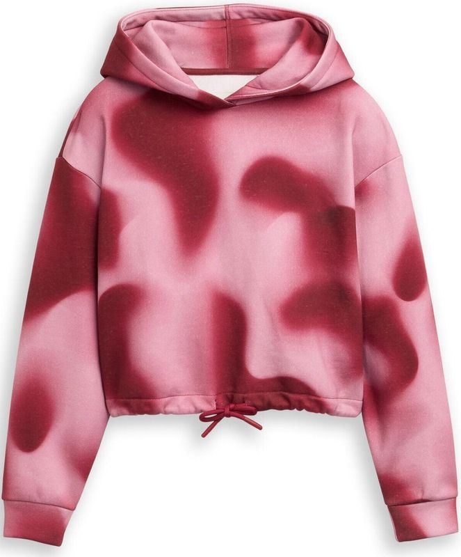 Tom Tailor - Hoodie - Burgundy - Met Abstract Patroon en Trekkoord