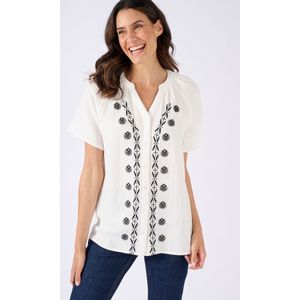 Damart - Geborduurde blouse van organisch katoenen gaas - Dames - Beige - 40