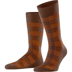 Burlington - Heren Sokken - Bruin Caramel - Buffalo Check - So Wol Gedessineerd - 1 Paar
