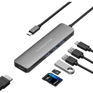 USB C Hub naar HDMI - SD Kaart Lezer - USB 3.0 Splitter met Externe Voeding - 100W USB C Docking Station - Geschikt voor Laptop, Samsung, MacBook Air, Pro, Thunderbolt, Dock Hub Adapter Station